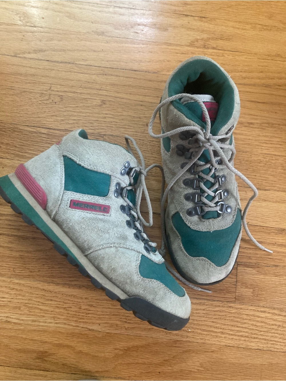 Green and Beige Suede Hiking Shoes